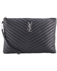 Saint Laurent - Matelasse Chevron Leather Classic Monogram Wristlet Pouch Medium (Authentic Pre-Loved) - Lyst