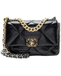 CHANEL - Black Calfskin Shiny Crumpled 19 Medium Flap Shoulder Bag (authentic Pre-loved) - Lyst