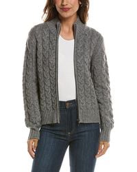 Forte - Cable Zip Mock Neck 100% Cashmere Cardigan - Lyst