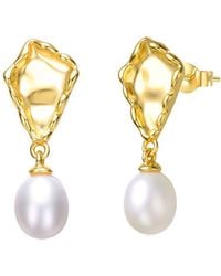 Genevive Jewelry - 14k Over Silver 7.5mm Pearl Dangle Earrings - Lyst