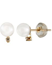 Splendid 14k Diamond 4-5mm Pearl Earrings - White