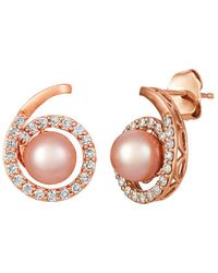 Le Vian - Le Vian 14k Strawberry Gold 0.42 Ct. Tw. Diamond 6-7mm Pearl Earrings - Lyst