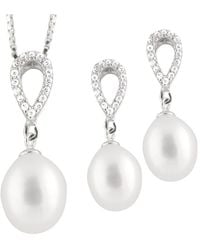 Splendid - Rhodium Over Silver 7-9mm Pearl Necklace & Earrings Set - Lyst