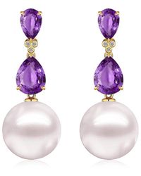 Kai Fine Jewelry - 14K 4.03 Ct. Tw. Diamond & Amethyst & 12-13Mm Pearl Drop Earrings - Lyst