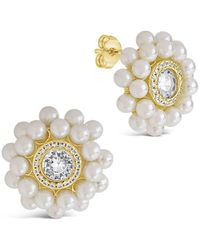 Sterling Forever - 14k Plated 3mm Pearl Cz Betty Studs - Lyst