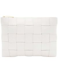 Bottega Veneta - White Intrecciato Nappa Leather Cassette Medium Flat Zip Pouch (authentic Pre-loved) - Lyst