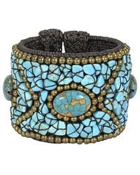 Liv Oliver - 18k Plated 75.00 Ct. Tw. Turquoise Statement Cuff Bracelet - Lyst