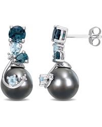Rina Limor - Contemporary Pearls 14k 1.98 Ct. Tw. Diamond & Topaz 9-10mm Pearl Earrings - Lyst