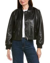 Neiman Marcus - Cropped Zip Front Leather Bomber Jacket - Lyst