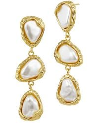 Savvy Cie - 18K Plated 12Mm Pearl Drop Earrings - Lyst