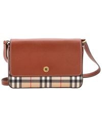 Burberry - Leather & Vintage Check Canvas Hampshire Shoulder Bag Small (Authentic Pre-Loved) - Lyst