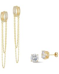 Glaze Jewelry - 14k Over Silver Cz Huggie & Stud Necklace & Studs Set - Lyst