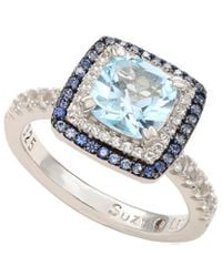Suzy Levian - Silver 0.02 Ct. Tw. Diamond & Gemstone Double Halo Ring - Lyst
