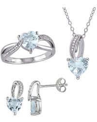 Rina Limor - Silver 4.40 Ct. Tw. Diamond & Aquamarine Heart Jewelry Set - Lyst