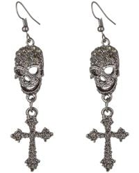 Eye Candy LA - Crystal Double Skull Drop Earrings - Lyst