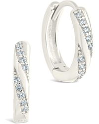 Sterling Forever - Silver Cz Adelise Micro Hoop Earrings - Lyst