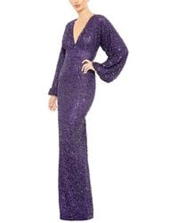 Mac Duggal - Sequined Puff Sleeve V Neck Gown - Lyst