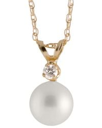 Splendid - Splendid 14k 0.05 Ct. Tw Diamond & 7-7.5mm Freshwater Pearl Pendant/necklace - Lyst