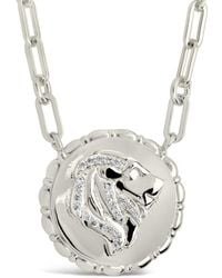 Sterling Forever - Rhodium Plated Cz Bold Link Leo Zodiac Necklace - Lyst