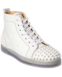 Christian Louboutin Happy Rui Glittered Leather Trainers in White 