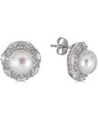 Belpearl - Silver 8.5-8mm Freshwater Pearl Cz Earrings - Lyst