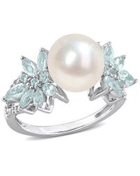 Rina Limor - 14k 1.33 Ct. Tw. Diamond & Aquamarine 8.5-9mm Pearl Flower Ring - Lyst