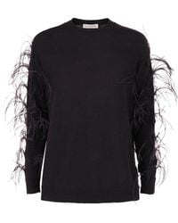 Valentino - Feather-Trimmed Virgin Wool Sweater - Lyst