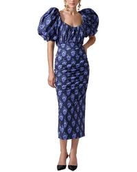 Carolina Herrera - Puff Sleeve Gathered Midi Dress - Lyst