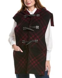 Burberry - Check Wool & Leather Cape - Lyst