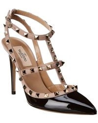 Valentino Rockstud Caged 65 Patent Ankle Strap Pump - Black