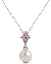 Suzy Levian - Silver Sapphire Pearl Cluster Pendant Necklace - Lyst
