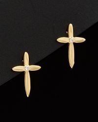 Italian Gold - 14k Cz Cross Studs - Lyst