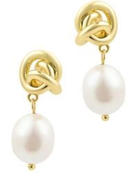 Adornia - Freshwater Pearl & 13Mmmm Pearl 14K Plated Earrings - Lyst