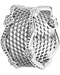 PANDORA - Silver Cz Lace Of Love Ring - Lyst