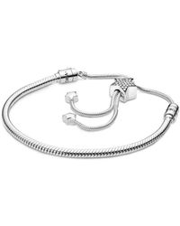 PANDORA - Moments Silver Cz Snake Chain Bracelet Chain - Lyst