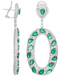 Diana M. Jewels - Fine Jewelry 18k 19.00 Ct. Tw. Diamond & Green Emerald Drop Earrings - Lyst
