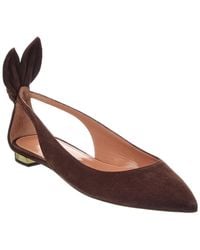 Aquazzura - Bow Tie Suede Slingback Ballet Flat - Lyst