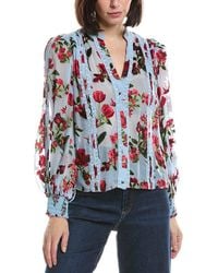 Alice + Olivia - Arlette Collared Blouson Sleeve Silk-Blend Blouse - Lyst