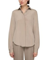 Lafayette 148 New York - Plus Hidden Button Silk-Blend Blouse - Lyst