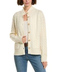 InCashmere - Mock Neck Wool & Cashmere-Blend Cable Cardigan - Lyst