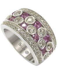 Suzy Levian - Silver 0.02 Ct. Tw. Diamond & Sapphire Half-eternity Ring - Lyst