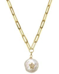 Rachel Reinhardt Jewelry - 14k Over Silver 18-20mm Pearl & Cz Paperclip Chain Necklace - Lyst