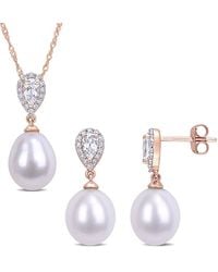 Rina Limor - 10k Rose Gold 0.93 Ct. Tw. Diamond & White Topaz 9-9.5mm Pearl Jewelry Set - Lyst