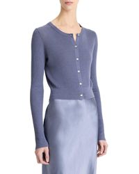 Vince - Slim Rib Shell Button Cashmere & Silk-Blend Cardigan - Lyst