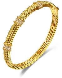 Rachel Glauber - 14k Plated Cz Textured Bangle Bracelet - Lyst
