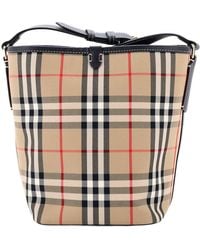 Burberry - Check Canvas & Leather Ashby Bucket Bag Mini (Authentic Pre- Loved) - Lyst