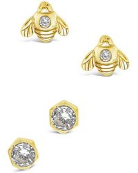 Sterling Forever - 14k Over Silver Cz Set Of 2 Bee Studs - Lyst