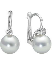 Belpearl - 14k 0.10 Ct. Tw. Diamond & 8.5 Mm Akoya Pearl Earrings - Lyst