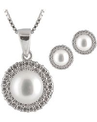 Splendid - Silver 9-9.5mm Freshwater Pearl & Cz Drop Earrings & Necklace Set - Lyst