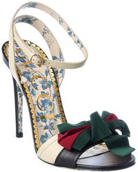 Gucci Web Bow Leather Sandal - Metallic